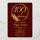 100 en Fabulous 100ste verjaardagsfeest gestempeld Folie Uitnodiging (Voorkant)