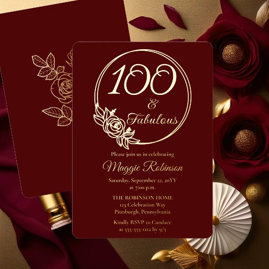 100 en Fabulous 100ste verjaardagsfeest gestempeld Folie Uitnodiging