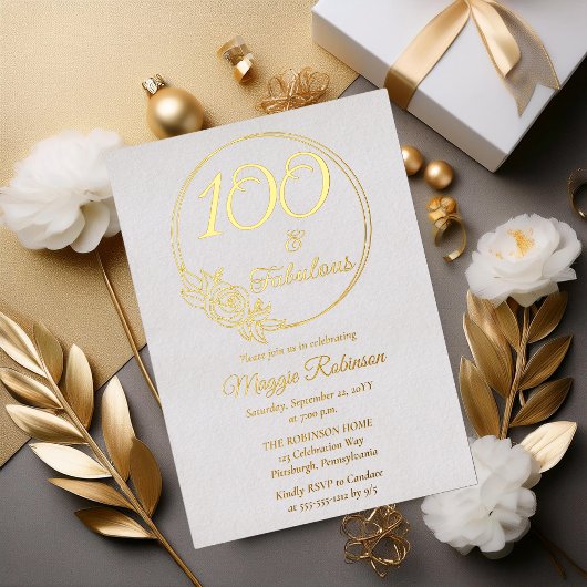 100 en Fabulous 100ste verjaardagsfeest gestempeld Folie Uitnodiging