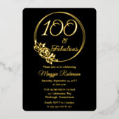 100 en Fabulous 100ste verjaardagsfeest gestempeld Folie Uitnodiging (Voorkant)