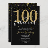 100 en Fabulous Elegant Gouden en Zwarte Verjaarda Kaart (Voorkant / Achterkant)