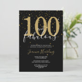 100 en Fabulous Elegante Gouden en Zwarte Verjaard Kaart (Staand voorkant)