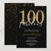100 en Fabulous Elegante Gouden en Zwarte Verjaard Kaart (Voorkant / Achterkant)