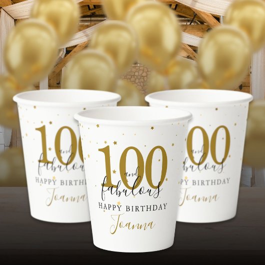 100 en Fabulous Goud Zwart Verjaardagsfeestje Papieren Bekers