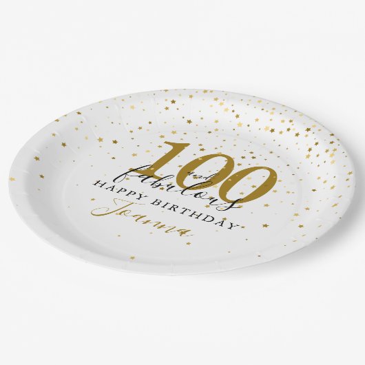 100 en Fabulous Gouden Zwarte Verjaardagsfeestje Papieren Bordje (Gekanteld)