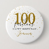 100 en Fabulous Gouden Zwarte Verjaardagsfeestje Ronde Button 7,6 Cm (Voorkant)