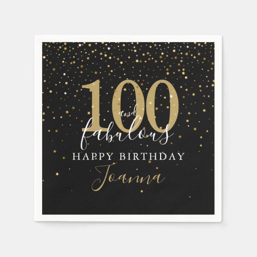 100 en Fabulous Gouden Zwarte Verjaardagsfeestje Servet (Voorkant)