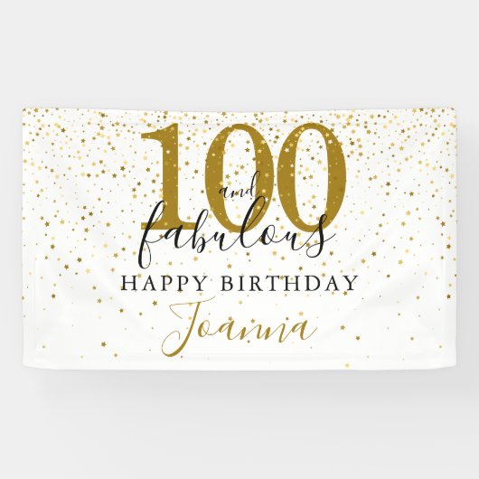 100 en Fabulous Verjaardag Elegant Goud en Zwart Spandoek (Horizontaal)