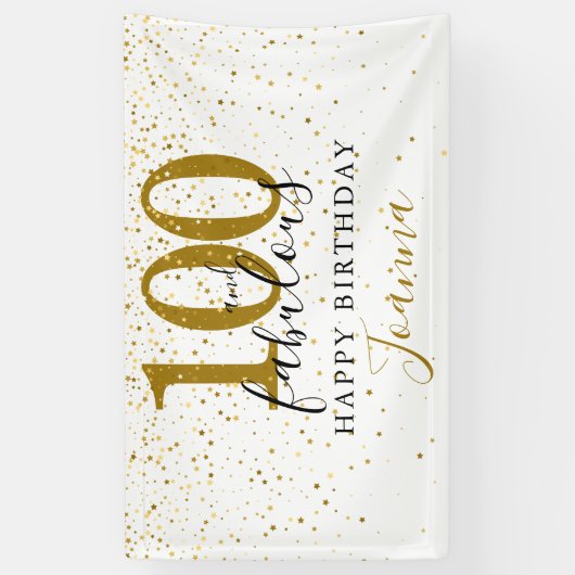100 en Fabulous Verjaardag Elegant Goud en Zwart Spandoek (Verticaal)