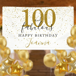 100 en Fabulous Verjaardag Elegant Goud en Zwart Spandoek