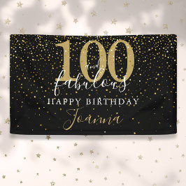 100 en Fabulous Verjaardag Elegant Goud en Zwart Spandoek