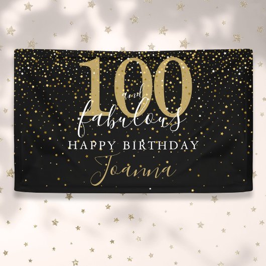 100 en Fabulous Verjaardag Elegant Goud en Zwart Spandoek
