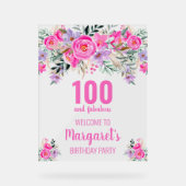 100 en fantastische roze bloemenwelkom acryl bord (Voorkant)