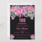 100 en fantastische zwart roze 100e verjaardag kaart (Voorkant)