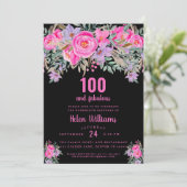 100 en fantastische zwart roze 100e verjaardag kaart (Staand voorkant)