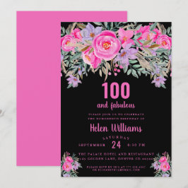 100 en fantastische zwart roze 100e verjaardag kaart