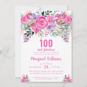 100 en geweldig paars roze 100e verjaardag kaart (Voorkant)