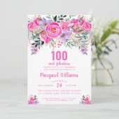 100 en geweldig paars roze 100e verjaardag kaart (Staand voorkant)