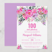 100 en geweldig paars roze 100e verjaardag kaart (Voorkant / Achterkant)