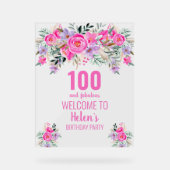 100 en geweldig roze elegante verjaardagsfeestje acryl bord (Voorkant)