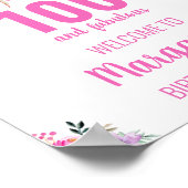100 en geweldig roze elegante verjaardagsfeestje poster (Hoek)