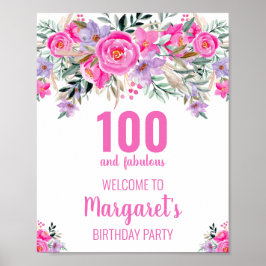 100 en geweldig roze elegante verjaardagsfeestje poster