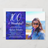 100 en geweldige Royal Blue Photo Birthday Kaart (Voorkant)