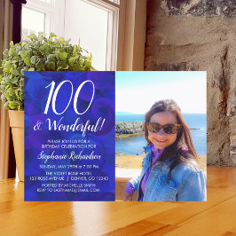 100 en geweldige Royal Blue Photo Birthday Kaart
