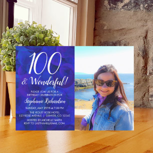 100 en geweldige Royal Blue Photo Birthday Kaart
