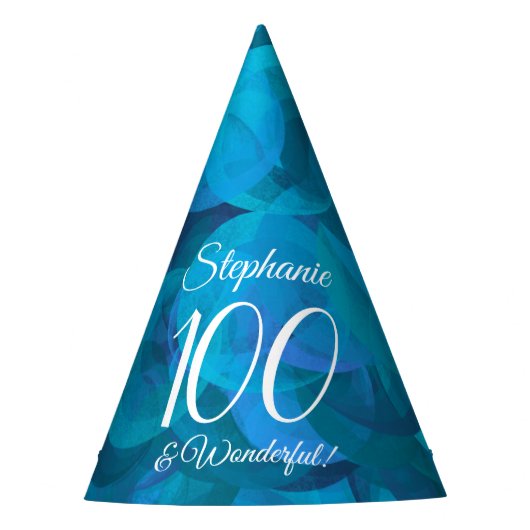 100 en prachtige Elegant Ocean Blue Birthday Feesthoedjes (Voorkant)