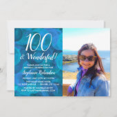 100 en prachtige Elegant Ocean Blue Birthday Kaart (Voorkant)