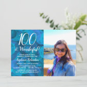 100 en prachtige Elegant Ocean Blue Birthday Kaart (Staand voorkant)
