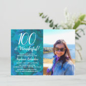 100 en Wonderful Abstract Ocean Blue Verjaardag Kaart (Staand voorkant)