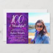 100 en Wonderful Elegant Paars Photo Birthday Kaart (Voorkant)