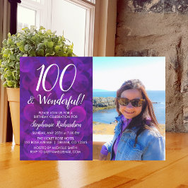 100 en Wonderful Elegant Paars Photo Birthday Kaart