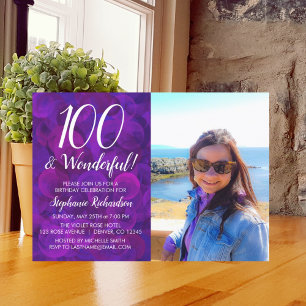 100 en Wonderful Elegant Paars Photo Birthday Kaart