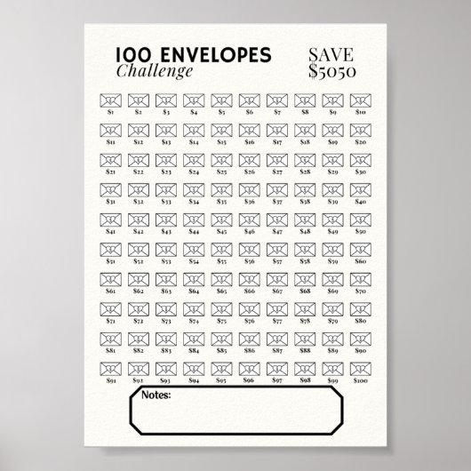 100 Envelope Saving Tracker Poster (Voorkant)