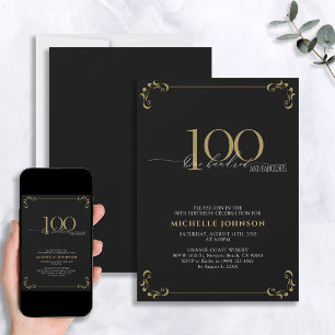 100& Fabulous Black & Gold Calligraphy Birthday Kaart