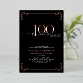 100 & Fabulous Black Roos Gold Calligraphy Birthda Folie Uitnodiging (Staand Voorkant)