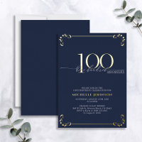 100 & Fabulous Blue & Gold Calligraphy Birthday