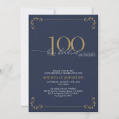 100 & Fabulous Blue & Gold Calligraphy Birthday Kaart (Voorkant)