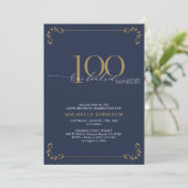 100 & Fabulous Blue & Gold Calligraphy Birthday Kaart (Staand voorkant)