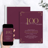 100 & Fabulous Burgundy White en Gold Birthday Kaart