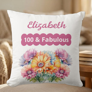100 & fabulous naam gerbera bloemen blauw kussen