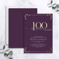 100 & Fabulous Paars & Gold Calligraphy Birthday