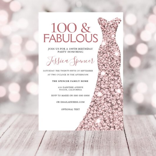 100 Fabulous Roos Gold Dress 100th Birthday Party Kaart