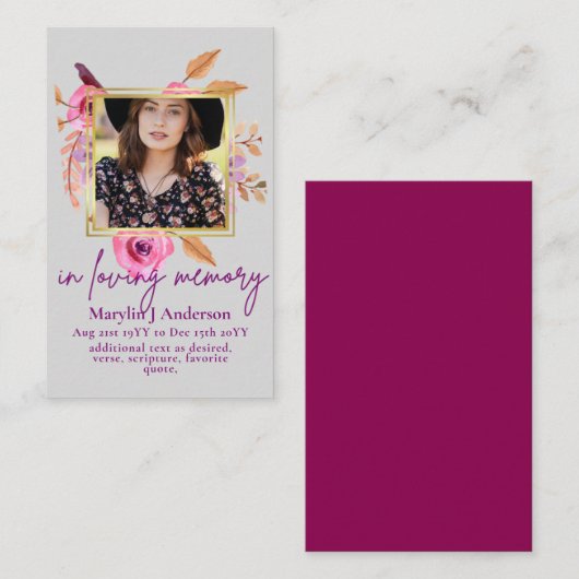 100  Floral Prayer Funeral Memorial PHOTO Visitekaartje (Voorkant / Achterkant)