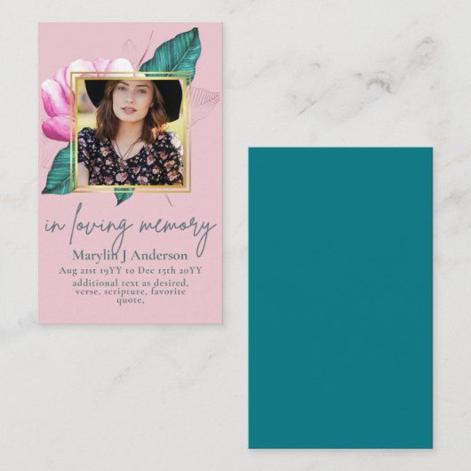 100 Floral Prayer Funeral Memorial PHOTO Visitekaartje (Voorkant / Achterkant)