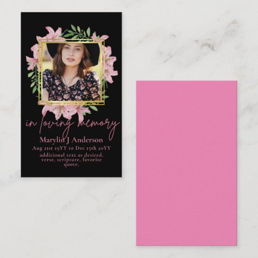 100  Floral Prayer Funeral Memorial PHOTO Visitekaartje (Voorkant / Achterkant)