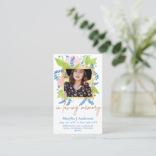 100  Floral Prayer Funeral Memorial PHOTO Visitekaartje (Staand voorkant)